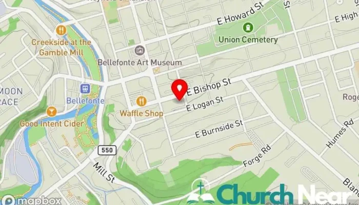 map of St John Evangelist Catholic Catholic church in Bellefonte