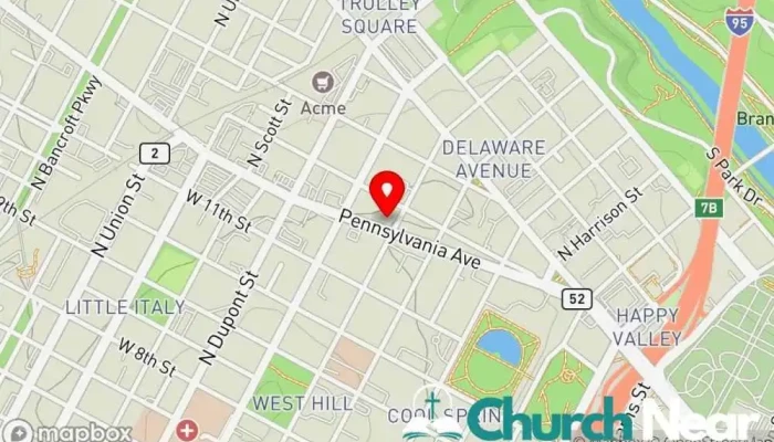 map of Westminster Presbyterian Church Presbyterian church, Church, Non-profit organization, Place of worship, Religious organization in Wilmington